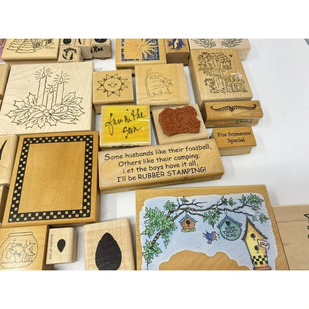 Stampin Up & Unbranded Wood Rubber Stamp Lot Christmas Beach Floral Fonts 60+pc